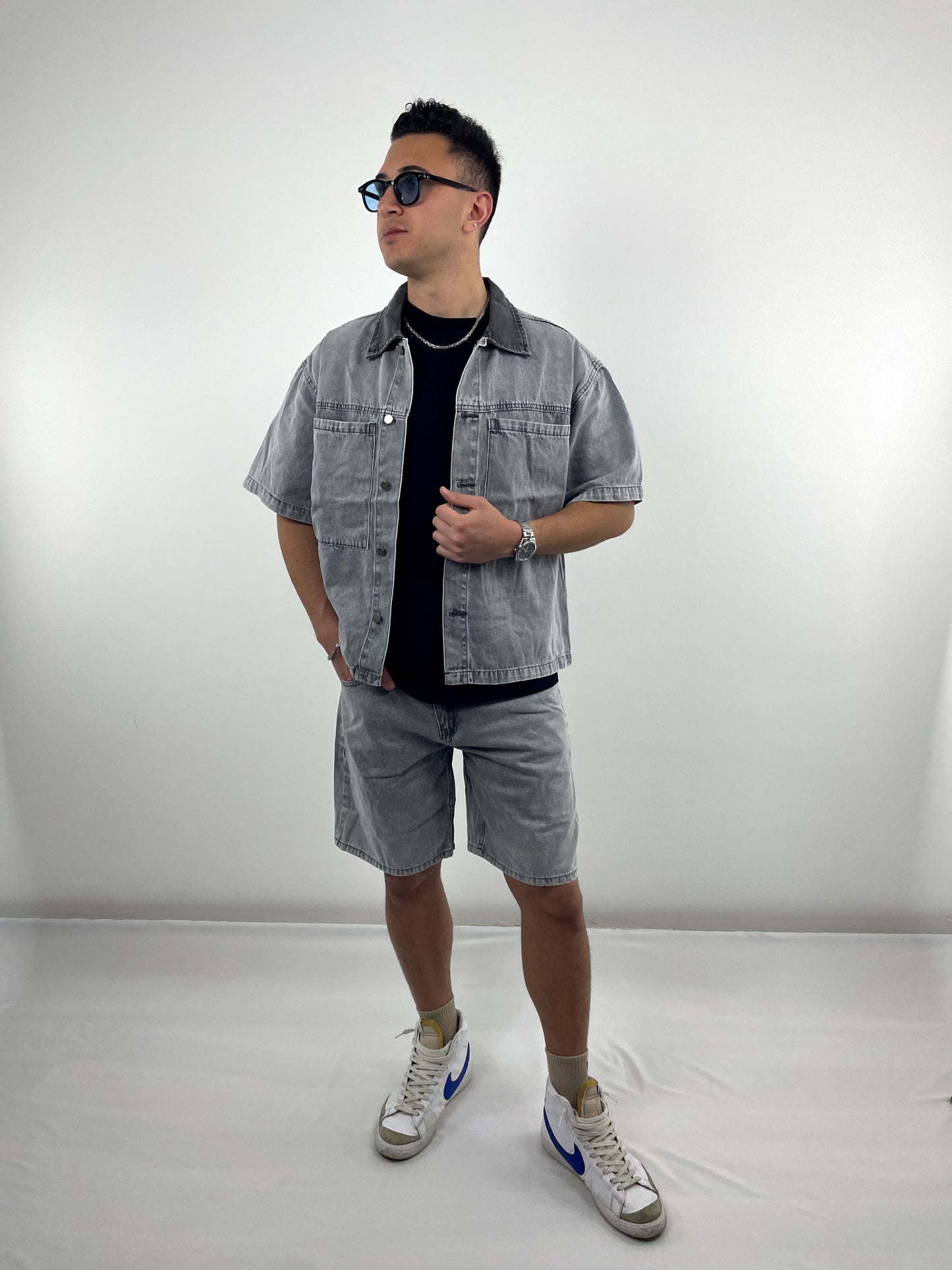 Coordinato Jeans Corto Grigio
