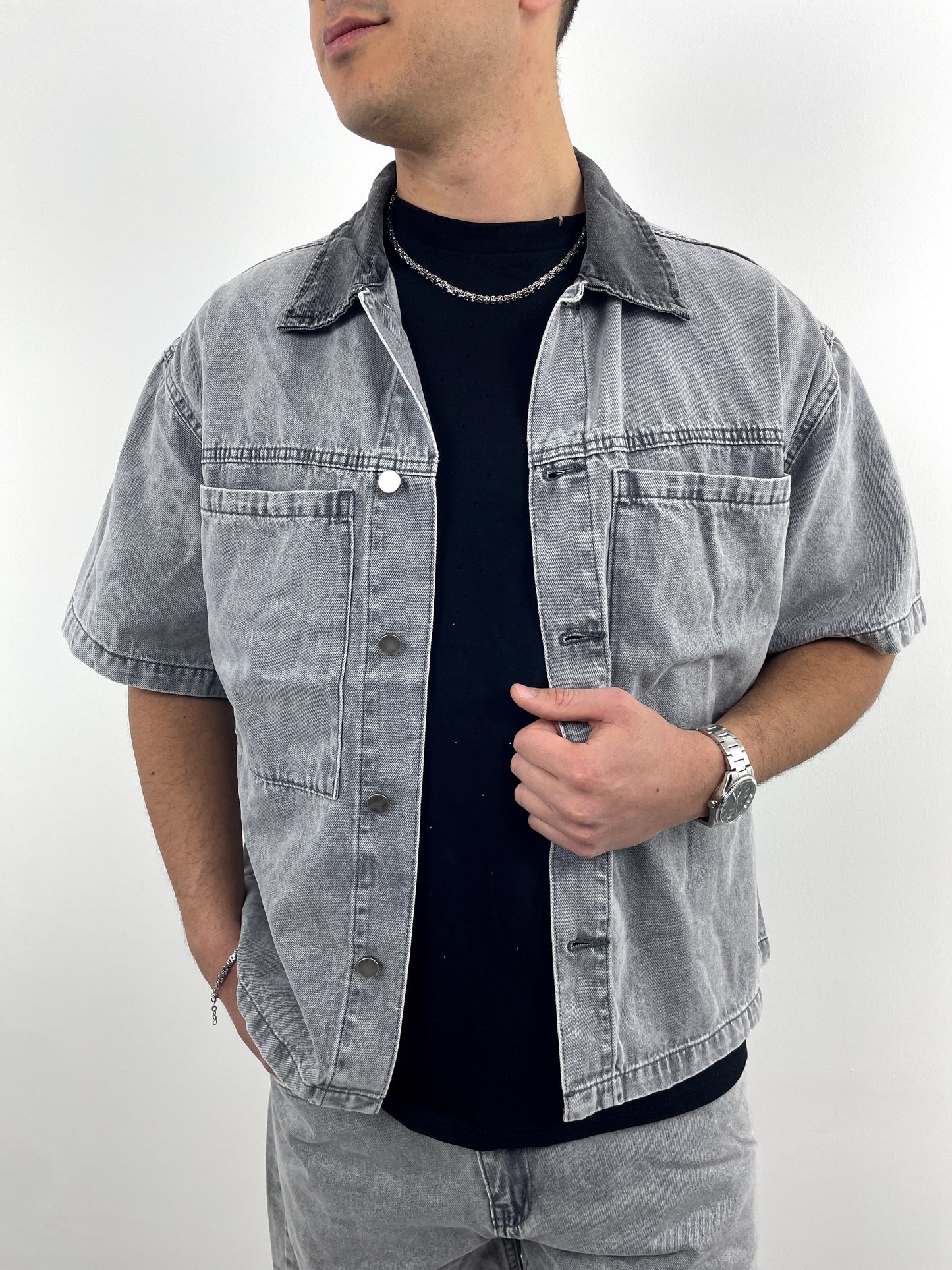 Coordinato Jeans Corto Grigio